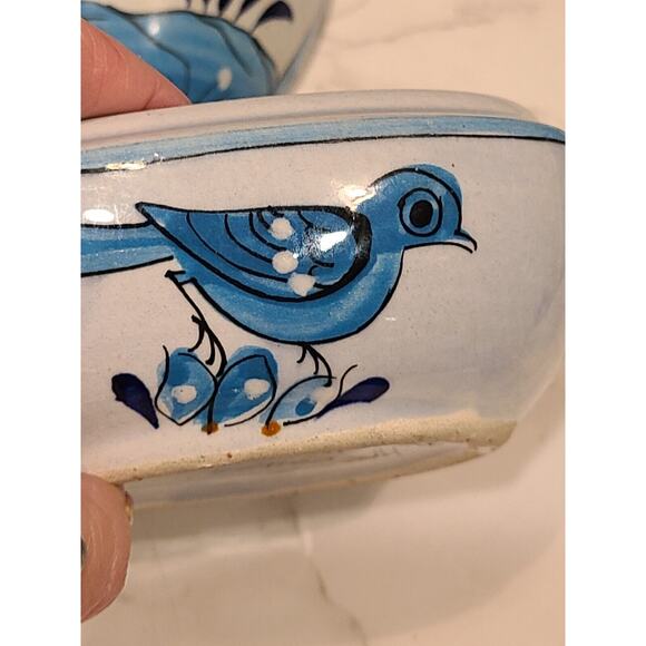 Tonala Pottery 5" Egg Shaped Trinket Box Hand Painted Blue Bird Folk Art Mexico - Picture 9 of 15